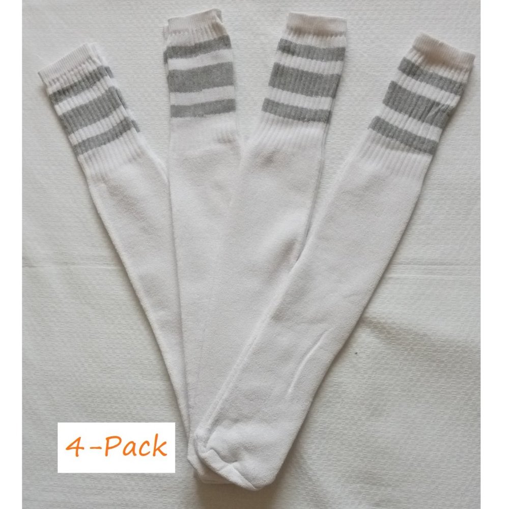Baseball Socks Softball Striped Tube Socks Cotton Game Socks White & Gray 23"